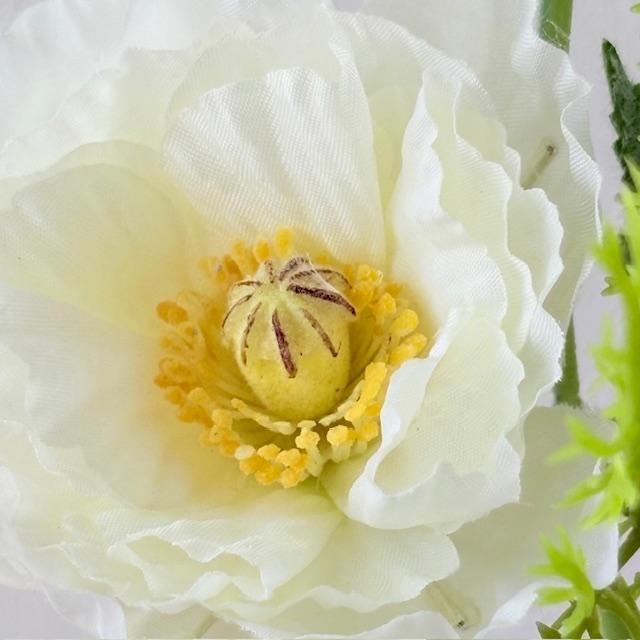 仏花 白 お供え花 アーティフィシャルフラワー 一輪挿し モダン仏壇 水替え不要 白花ポピーとミニダリア ラインポット | 4枚目