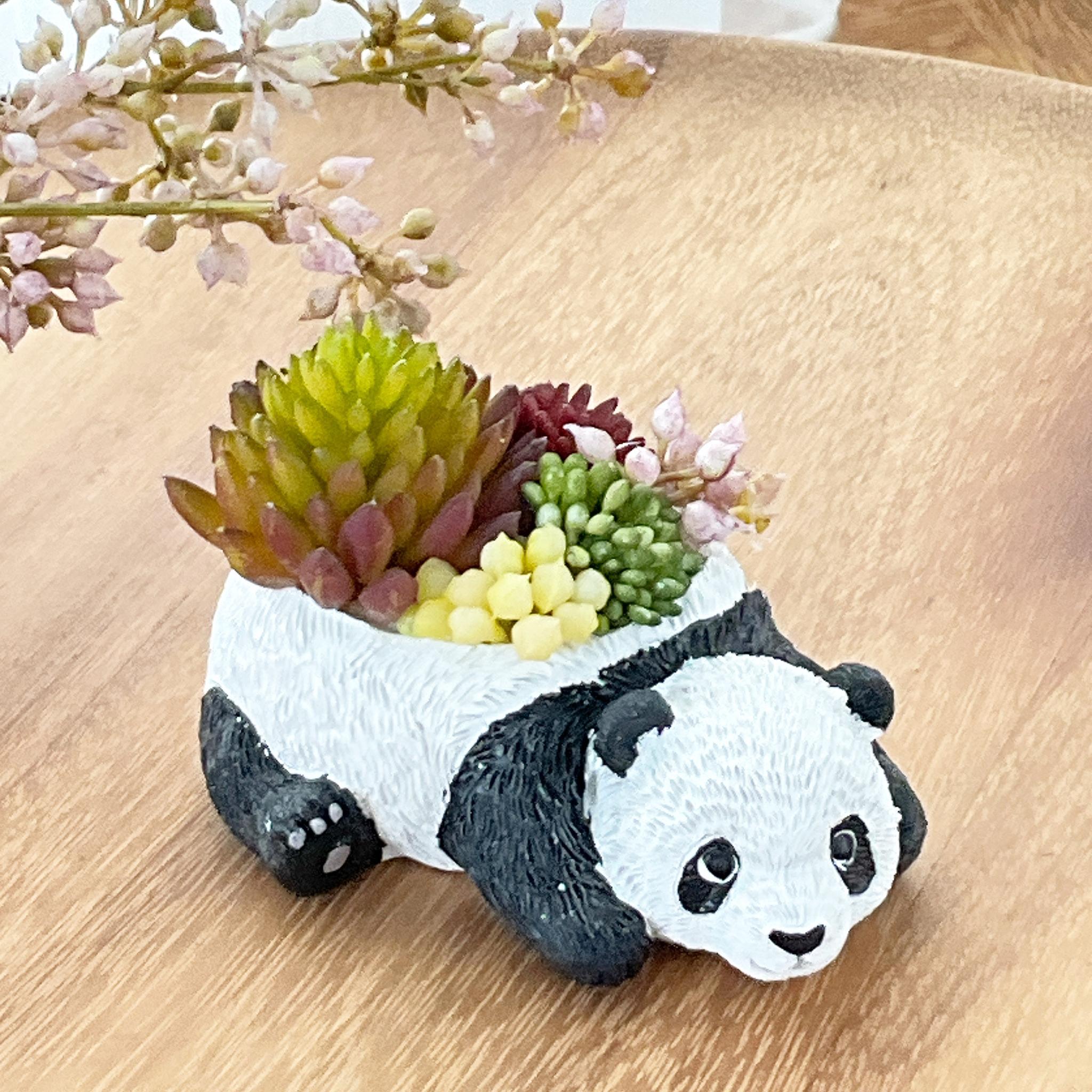 動物モチーフ　多肉植物(フェイク)の寄せ植え　ころりんパンダさん | 7枚目